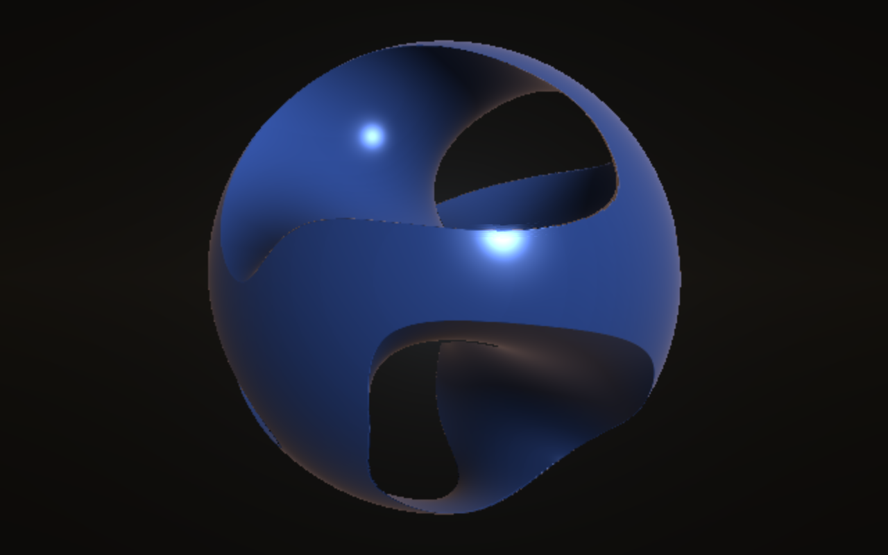 A GEO patch: a twisted gyroid orb raymarched through the LENS