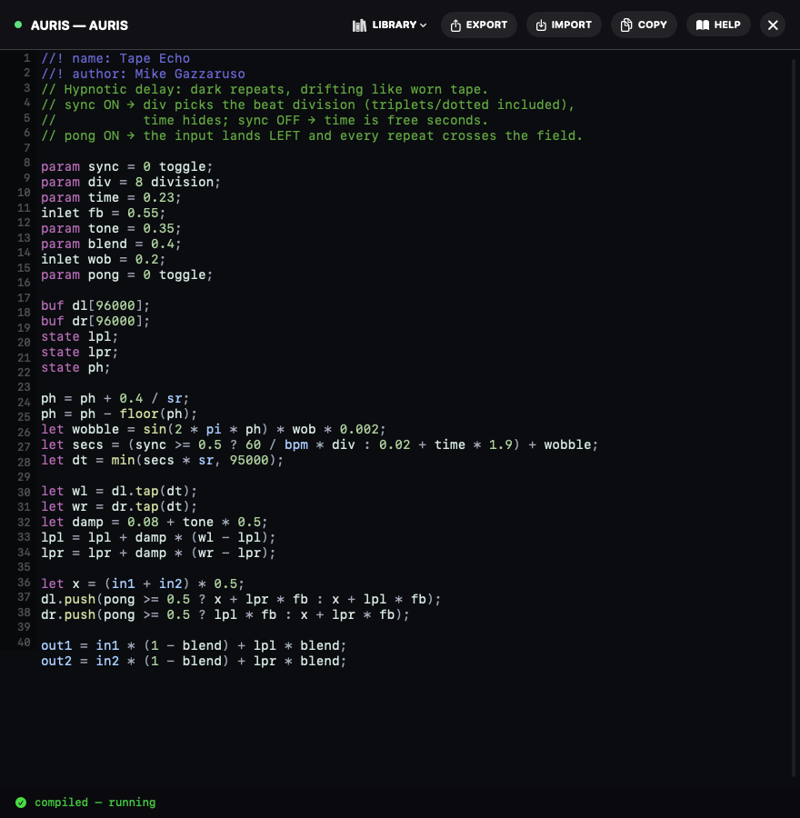 The GRAIN editor: a tape echo written in a few lines, compiled and running